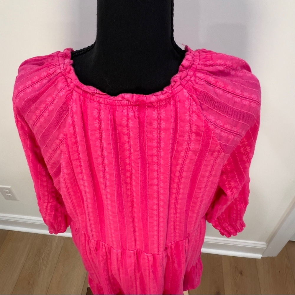 J. Jill Womens Hot Pink Button-Front Tiered Peasant Dress Size Medium - Picture 11 of 14